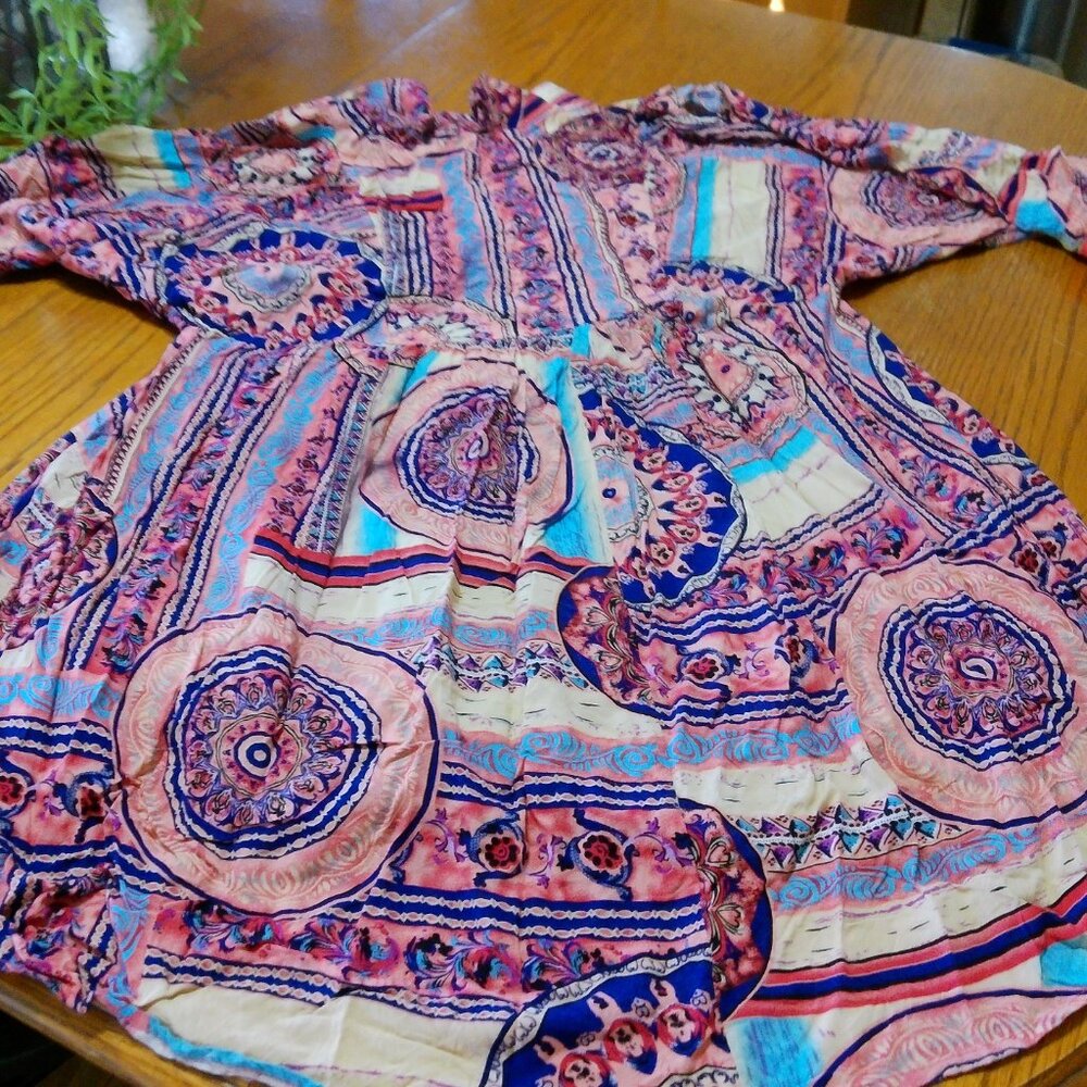 Umgee Pink and Blue Floral Border Blouse